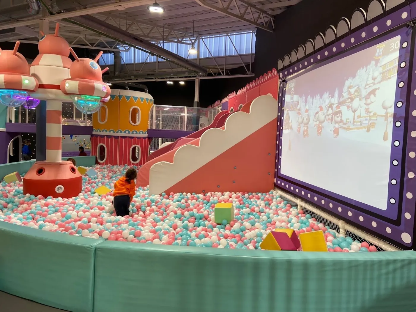 Candy-themed playground with cinema